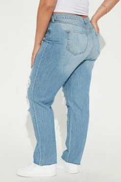 Fashion Nova Straight Leg Jeans Have Good Game High Rise Straight Jeans - Light Blue Wash