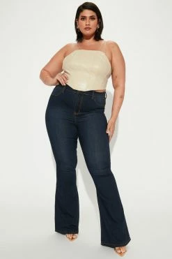 Fashion Nova Deep In My Soul Flare Jeans - Dark Denim