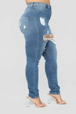 Fashion Nova Heavy Lifting Distressed Skinny Jeans - Medium Blue