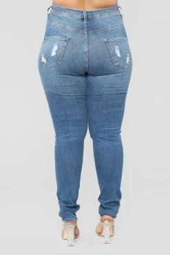 Fashion Nova Heavy Lifting Distressed Skinny Jeans - Medium Blue