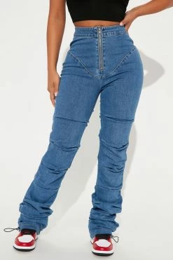Fashion Nova Dream Come True Stacked Jeans - Medium Blue Wash