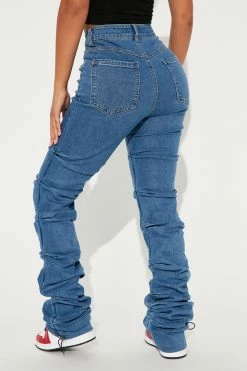 Fashion Nova Dream Come True Stacked Jeans - Medium Blue Wash