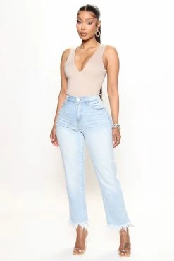Fashion Nova Straight Leg Jeans Olsen Straight Leg Ankle Jeans - Light Wash