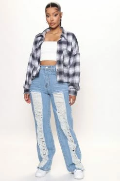 Fashion Nova VIP Pass Ripped Straight Leg Jeans - Medium Wash