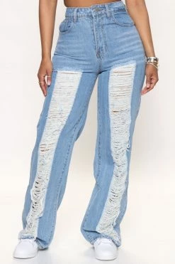 Fashion Nova VIP Pass Ripped Straight Leg Jeans - Medium Wash