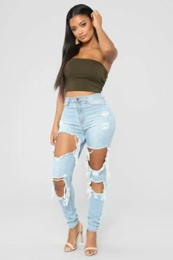 Fashion Nova Skinny Jeans Syracuse Distressed Jeans - Light Blue Wash