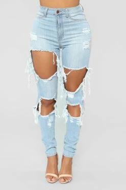 Fashion Nova Skinny Jeans Syracuse Distressed Jeans - Light Blue Wash