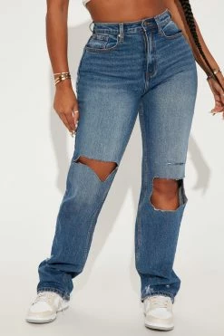 Fashion Nova Something Special Straight Leg Jeans - Dark Wash