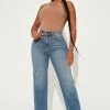 Fashion Nova Uptown Stretch High Rise Straight Leg Jeans - Medium Blue Wash