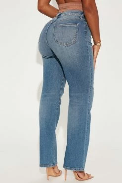 Fashion Nova Uptown Stretch High Rise Straight Leg Jeans - Medium Blue Wash
