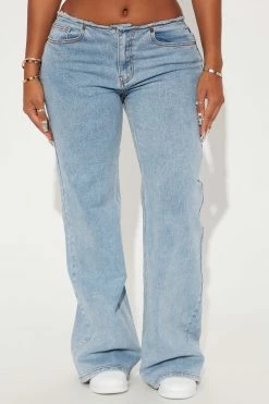 Fashion Nova Again And Again Cut Off Waistband Jeans - Medium Blue Wash Straight Leg Jeans
