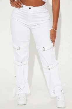 Fashion Nova Strapped In Straight Leg Jeans - White