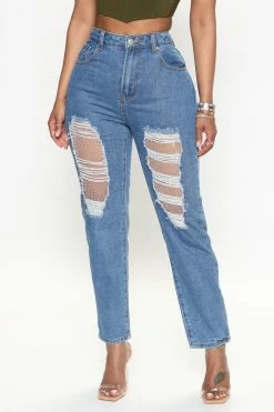 Fashion Nova Star Power Sequin Inset Mom Jeans - Medium Wash