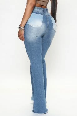 Fashion Nova Baby Don't Go Two Tone Flare Jeans - Medium Wash