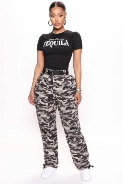 Fashion Nova Home Base Baggy Camo Cargo Jeans - Grey/combo Baggy Jeans