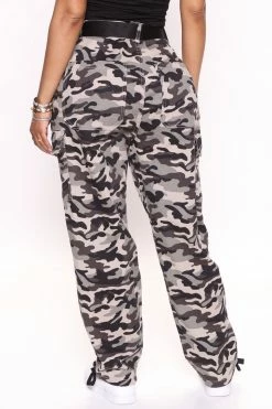 Fashion Nova Home Base Baggy Camo Cargo Jeans - Grey/combo Baggy Jeans