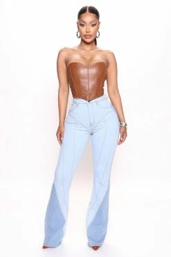 Fashion Nova Step Aside High Rise Flare Jeans - Dark/Combo