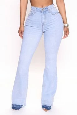 Fashion Nova Jet Setter High Rise Flare Jeans - Light Blue Wash