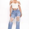 Fashion Nova Fresh As A Daisy Floral Straight Leg Jeans - Medium Wash