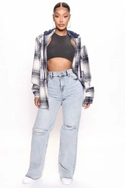 Fashion Nova Not Sorry Knee Slit Straight Leg Jeans - Light Wash