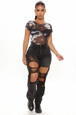 Fashion Nova Keep On Dancing Distressed Boyfriend Jeans - Black Straight Leg Jeans