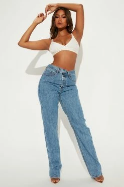 Fashion Nova Tall Crossover Straight Leg Jeans - Medium Wash Skinny Jeans