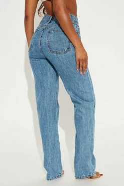 Fashion Nova Tall Crossover Straight Leg Jeans - Medium Wash Skinny Jeans
