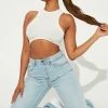 Fashion Nova Tacked Hem Straight Leg Jean - Light Blue Wash Straight Leg Jeans