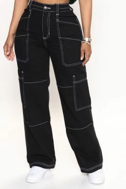 Fashion Nova Autobiography Cargo Wide Leg Jeans - Black Baggy Jeans