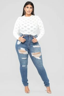 Fashion Nova Heavy Lifting Distressed Skinny Jeans - Medium Blue