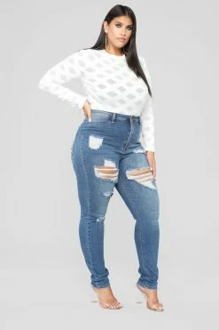 Fashion Nova Heavy Lifting Distressed Skinny Jeans - Medium Blue