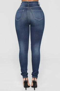 Fashion Nova Skinny Jeans On The Level High Rise Distressed Jeans - Dark Denim
