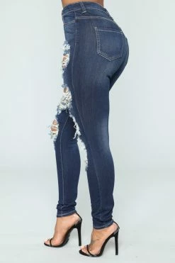 Fashion Nova Skinny Jeans On The Level High Rise Distressed Jeans - Dark Denim