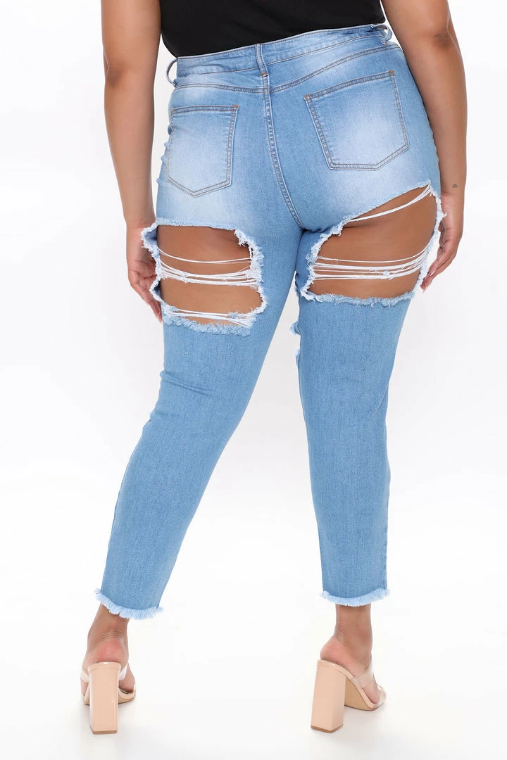 Fashion Nova Talk Of The Town Distressed Skinny Jeans - Light Blue Wash
