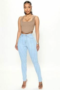 Fashion Nova Stripe Tease Skinny Jeans - Light Blue Wash