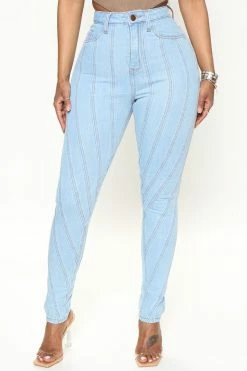 Fashion Nova Stripe Tease Skinny Jeans - Light Blue Wash