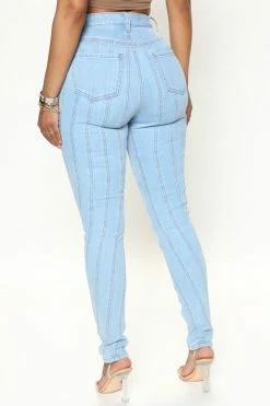 Best Sale π― Fashion Nova Stripe Tease Skinny π Jeans - Light Blue Wash π€© 7 Fashion Nova Stripe Tease Skinny Jeans - Light Blue Wash