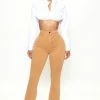 Fashion Nova Deep In My Soul Side Slit Flare Jeans - Camel