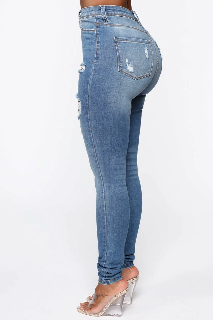 Fashion Nova Heavy Lifting Distressed Skinny Jeans - Medium Blue