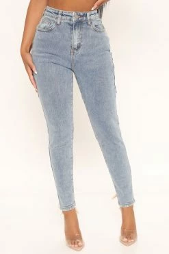 Fashion Nova Out To Play Lace Up Skinny Jeans - Medium Blue Wash