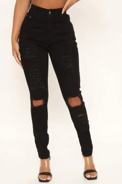 Fashion Nova Say Yes To Distress Jeans - Black Skinny Jeans