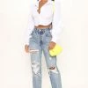 Fashion Nova Straight Leg Jeans Sweet Sweet Love Straight Leg Boyfriend Jeans - Medium Blue Wash