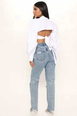 Fashion Nova Straight Leg Jeans Sweet Sweet Love Straight Leg Boyfriend Jeans - Medium Blue Wash