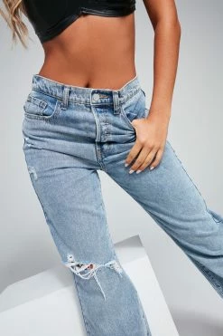 Fashion Nova Topanga 90's Ripped Straight Leg Jeans - Medium Wash