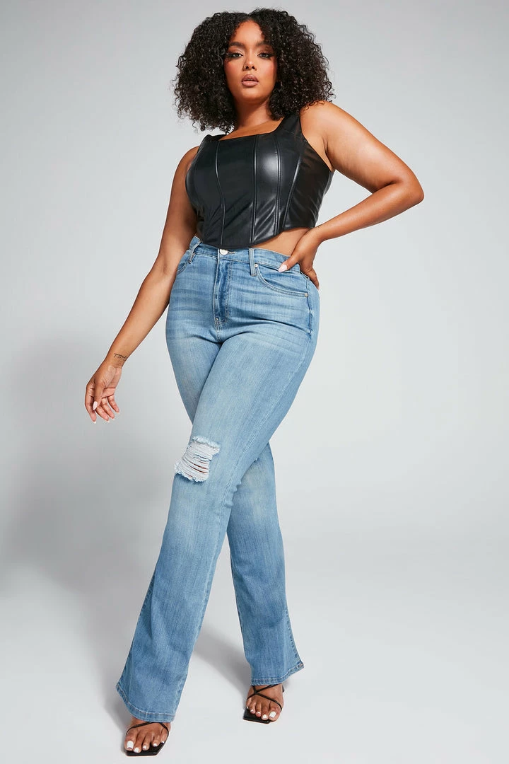 Outlet ❤️ Fashion Nova Tall Jessie Mid Rise Distressed Bootcut Jean - Light Blue Wash Skinny 👖 Jeans 🔔 6 Fashion Nova Tall Jessie Mid Rise Distressed Bootcut Jean - Light Blue Wash Skinny Jeans