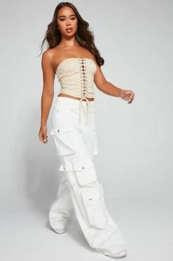 Fashion Nova Lily High Rise Cargo Jeans - White