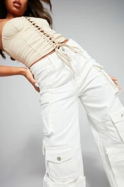 Fashion Nova Lily High Rise Cargo Jeans - White
