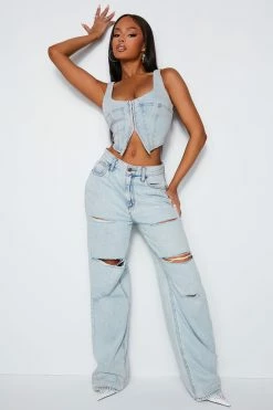 Fashion Nova Baggy Jeans See Ya Later High Rise Wide Leg Jeans - Light Blue Wash