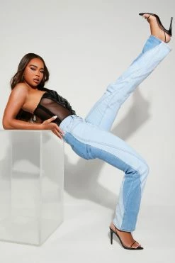 Fashion Nova Make It Hot Two Tone Straight Leg Jeans - Light Blue