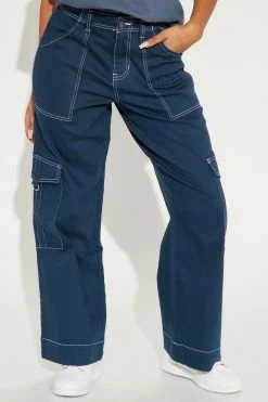 Fashion Nova Never Lookin' Back Cargo Jeans - Navy Baggy Jeans